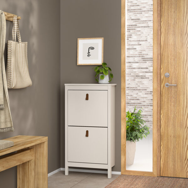 Seville Shoe Cabinet 2 Flip Down Doors in Cashmere | Self Assembly