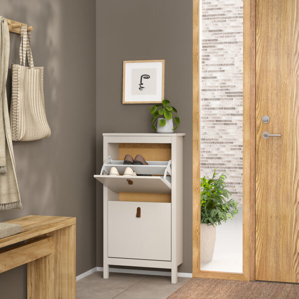Seville Shoe Cabinet 2 Flip Down Doors in Cashmere | Self Assembly
