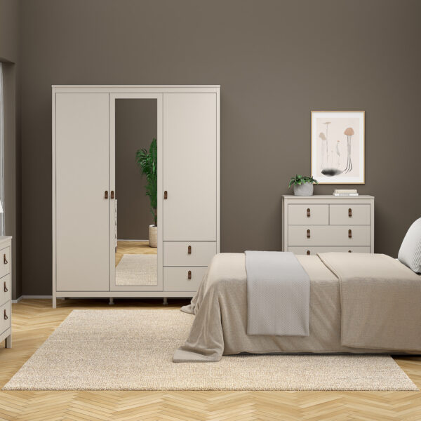 Seville Wardrobe with 2 Doors + 1 Mirror Door + 2 Drawers in Cashmere | Self Assembly