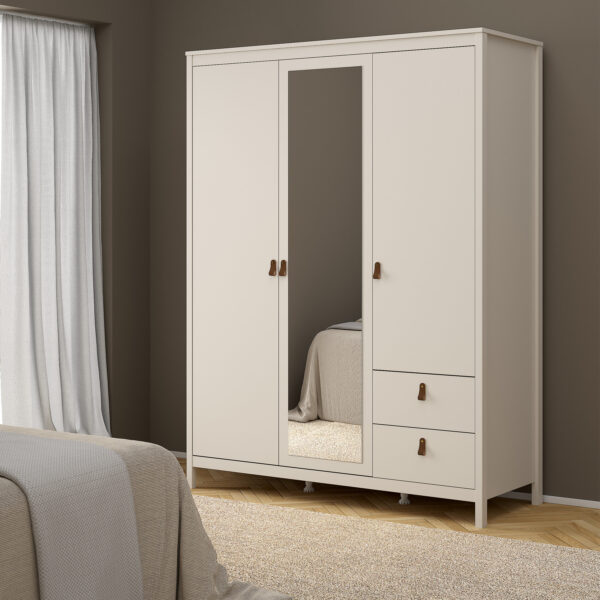 Seville Wardrobe with 2 Doors + 1 Mirror Door + 2 Drawers in Cashmere | Self Assembly