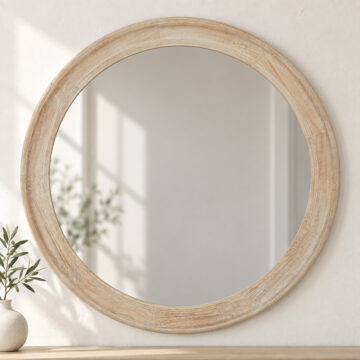 Washed Wood Round Framed Large Mirror | Assembled
