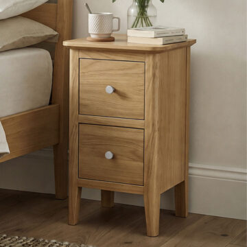 Folkestone Light Oak 2 Drawer Narrow Bedside Cabinet | Assembled
