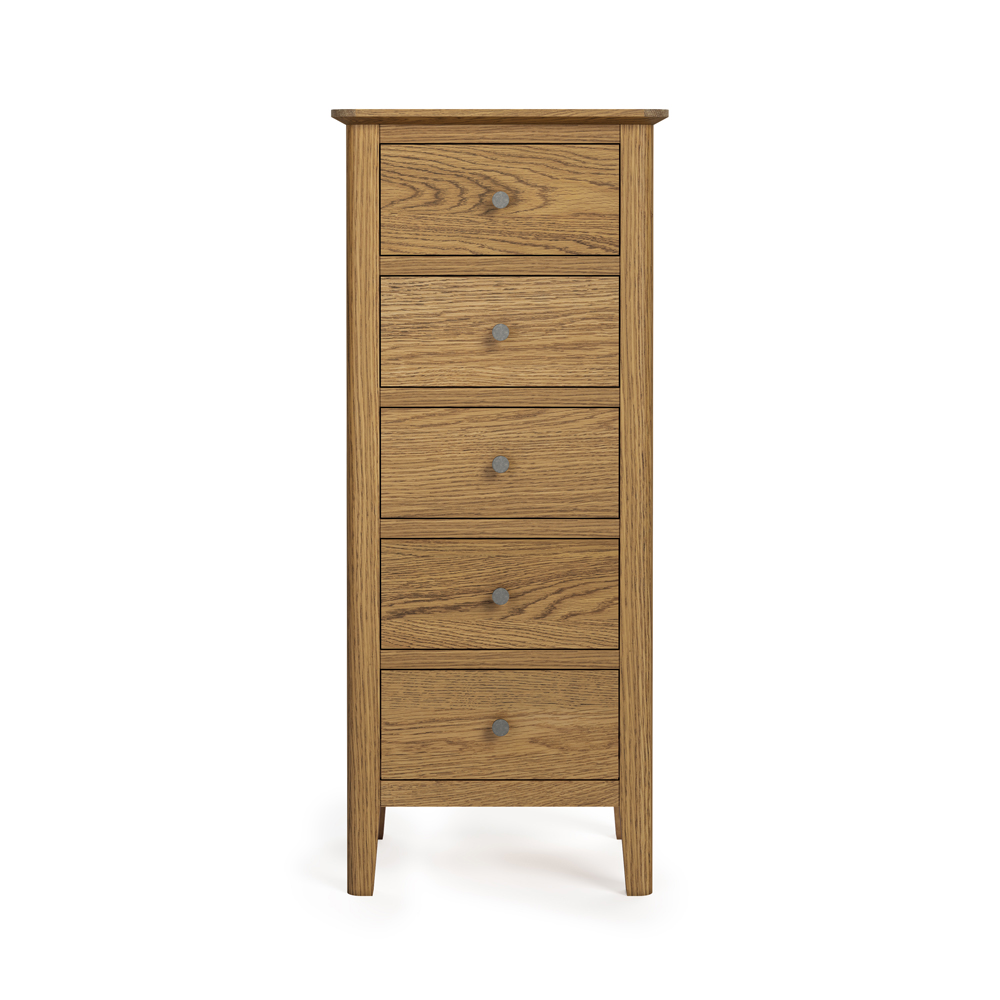 Folkestone Oak 5 Drawer Tallboy | Assembled