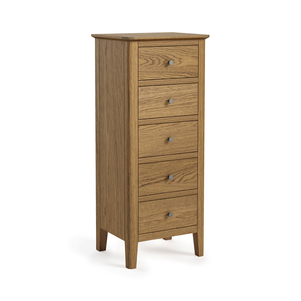 Folkestone Oak 5 Drawer Tallboy | Assembled