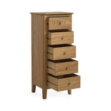 Folkestone Oak 5 Drawer Tallboy | Assembled