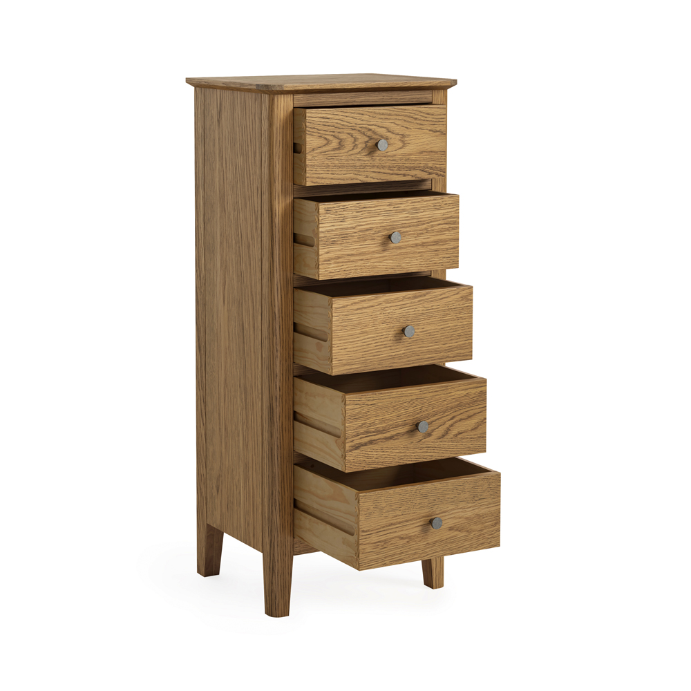 Folkestone Oak 5 Drawer Tallboy | Assembled