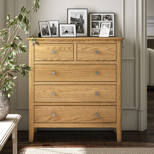 Folkestone Oak 2 Over 3 Chest of Drawers | Assembled