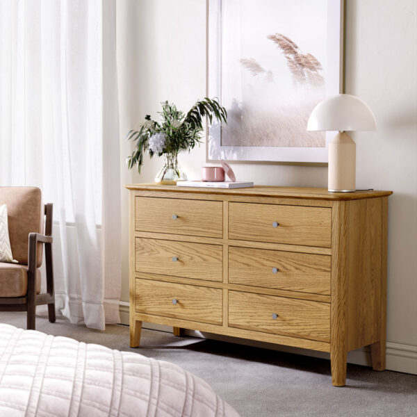 Folkestone Oak Chest of 6 Drawers | Assembled