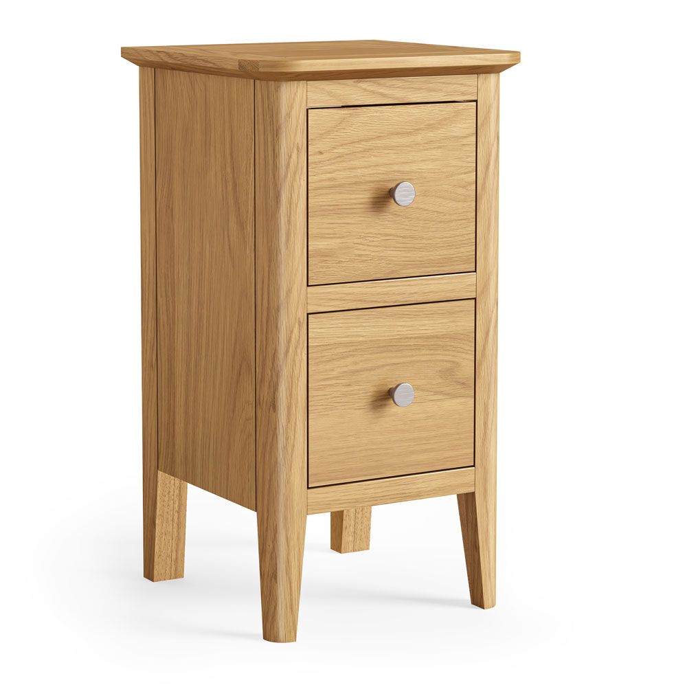 Folkestone Light Oak 2 Drawer Narrow Bedside Cabinet | Assembled
