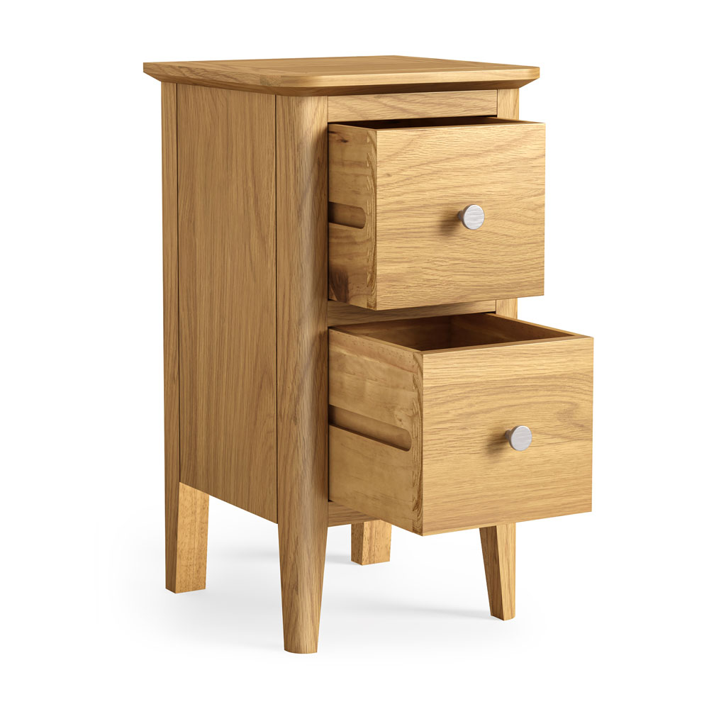Folkestone Light Oak 2 Drawer Narrow Bedside Cabinet | Assembled