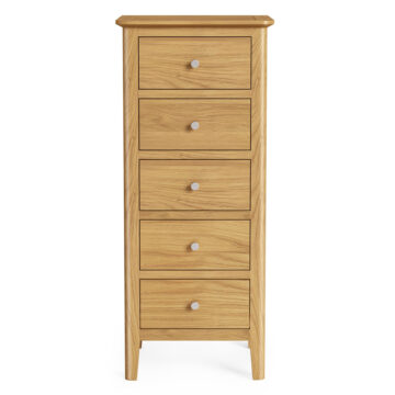 Folkestone Light Oak 5 Drawer Tallboy | Assembled