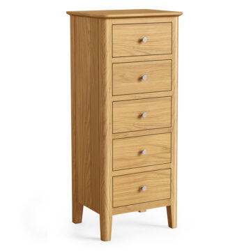 Folkestone Light Oak 5 Drawer Tallboy | Assembled