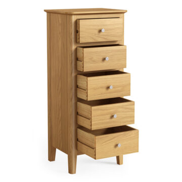 Folkestone Light Oak 5 Drawer Tallboy | Assembled