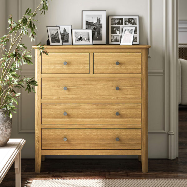 Folkestone Light Oak 2 Over 3 Chest of Drawers | Assembled