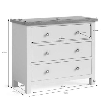 Bowness White Chest of 3 Drawers | Assembled