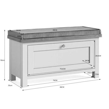 Bowness White Storage Bench with Cushion | Assembled