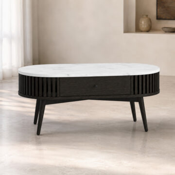 Serenity Black Oval Coffee Table With Marble Top