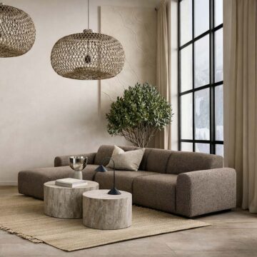 Lavenham 2-Seater Chaiselongue Sofa LHF (Reversible Module) | Cona Boucle Taupe 2 Fabric | Legs in Matt Black