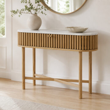 Serenity Oak Oval Console Table | Marble Top