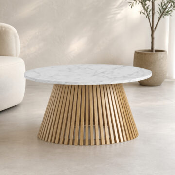 Serenity Oak Round Coffee Table | Marble Top