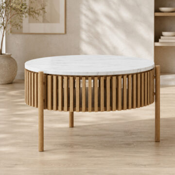 Serenity Oak Story Coffee Table With Marble Top