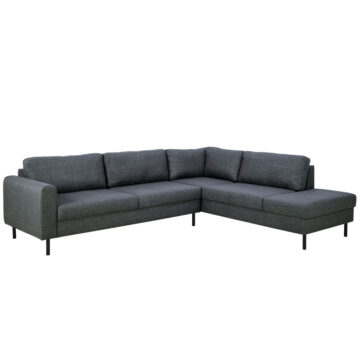 Brookvale Corner Sofa With Open End RHF in  Dark Grey Fabric | Legs Matt Black Steel