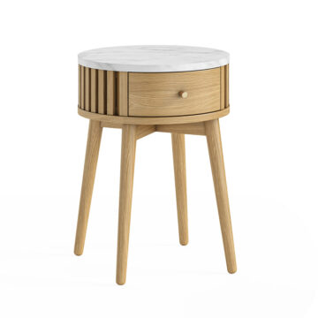Serenity Oak Round Side Table With Marble Top