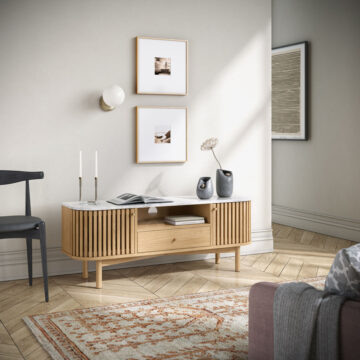 Serenity Oak Story Coffee Table With Marble Top