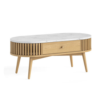 Serenity Oak Oval Coffee Table With Marble Top