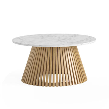 Serenity Oak Round Coffee Table With Marble Top