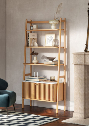 Serenity Oak Bookcase With Marble Top
