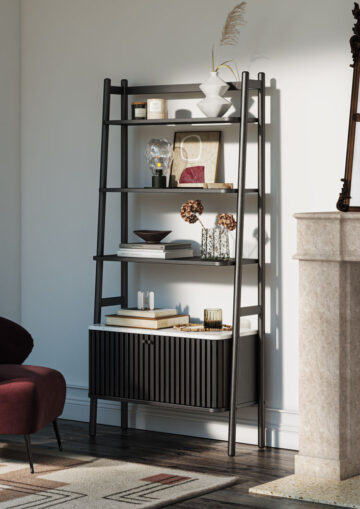 Serenity Black Bookcase With Marble Top