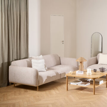 Marlowe 2+2-Seater Sofa in Fay Beige Fabric | Legs in Matt Oak