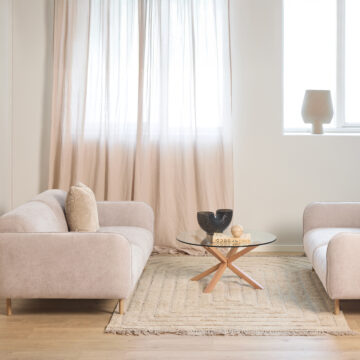 Marlowe 2+2-Seater Sofa in Fay Beige Fabric | Legs in Matt Oak