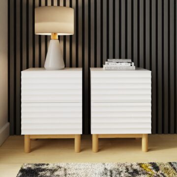 Karlo Ribbed 2 Drawer Bedside Table Pair