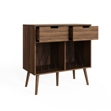 Studio 2 Drawer Vinyl Turntable Stand | Walnut Finish