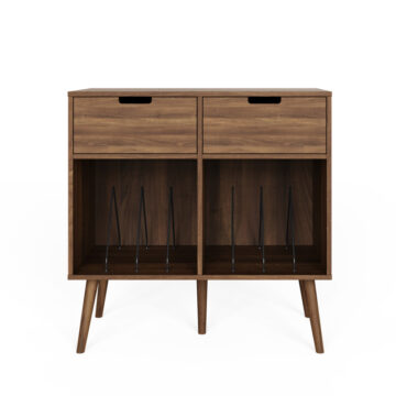 Studio 2 Drawer Vinyl Turntable Stand | Walnut Finish