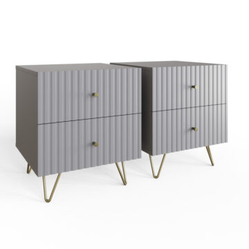 Studio Ribbed 2 Drawer Grey Bedside Table Pair