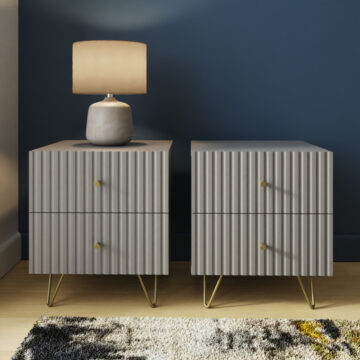 Studio Ribbed 2 Drawer Grey Bedside Table Pair