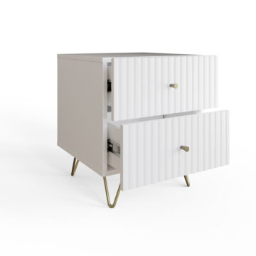 Studio White Ribbed 2 Drawer Bedside Table