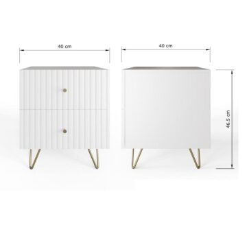 Studio White Ribbed 2 Drawer Bedside Table