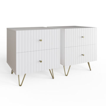 Studio Ribbed 2 Drawer White Bedside Table Pair