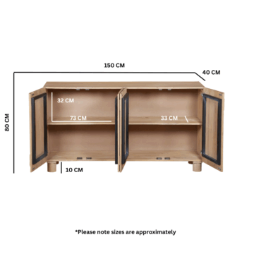 Aterra Solid Wooden 4 Door Extra Large Sideboard