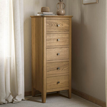 Harrogate Warm Oak 5 Drawer Tallboy | Assembled