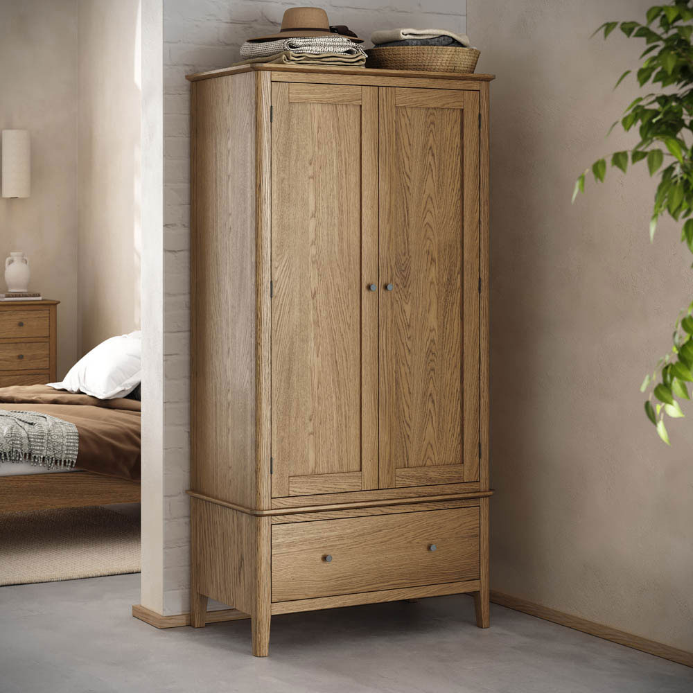 Harrogate Warm Oak Gentlemans Wardrobe with Drawer