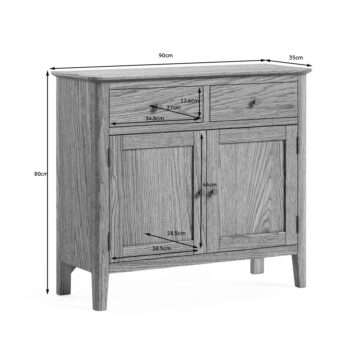 Harrogate Warm Oak 2 Door 2 Drawer Small Sideboard | Assembled