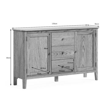 Ashdale Warm Oak 2 Door 3 Drawer Large Sideboard | Assembled