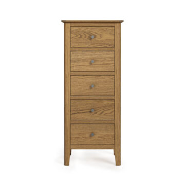 Harrogate Warm Oak 5 Drawer Tallboy | Assembled