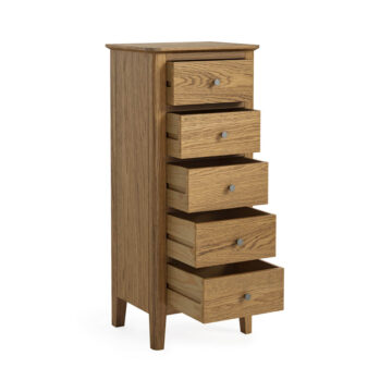 Harrogate Warm Oak 5 Drawer Tallboy | Assembled