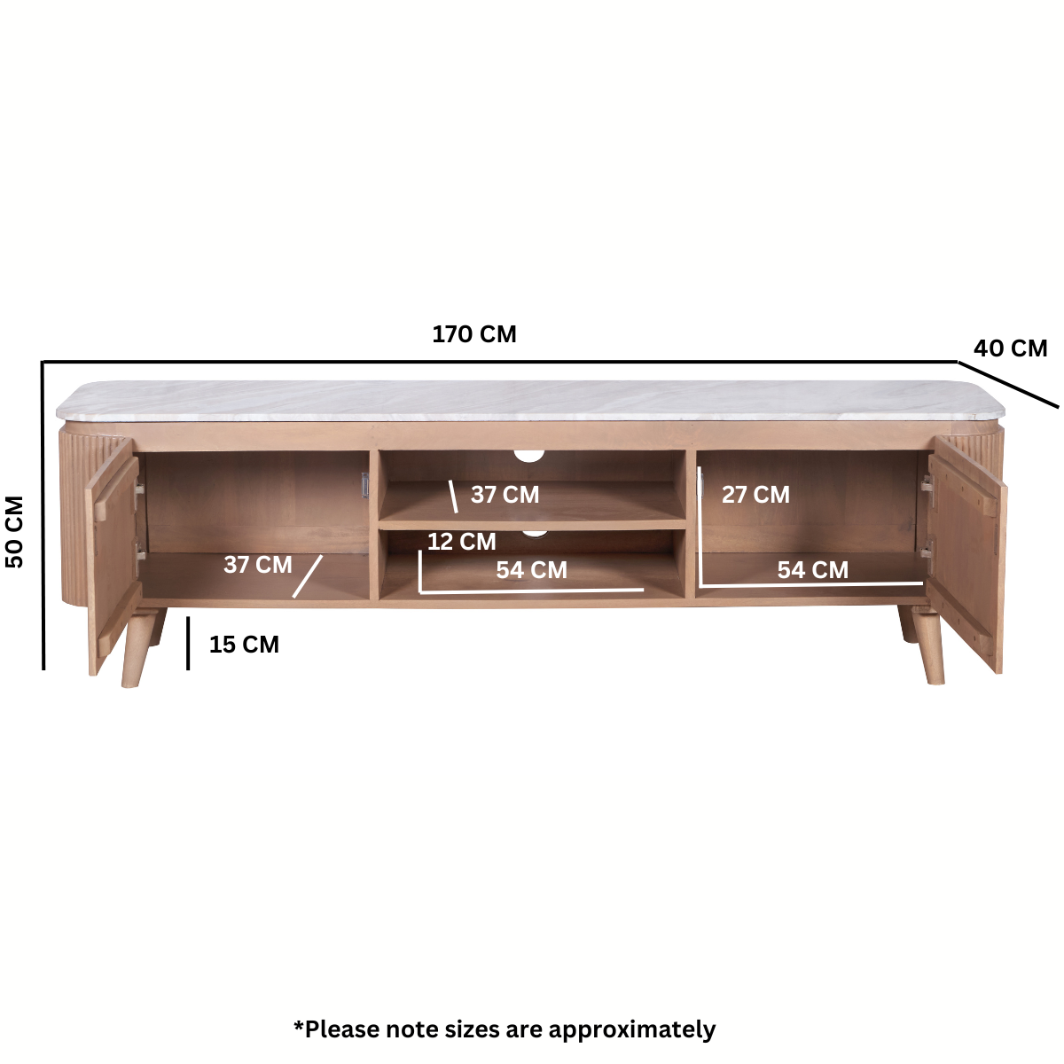 Nava Natural Marble & Wood Large Tv Cabinet